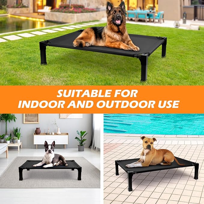 Heeyoo Elevated Dog Bed, Cooling Raised Pet Cot with Chew Proof Washable Breathable Mesh and Metal Frame, Portable Dog Cot Bed with No-Slip Feet for Outdoor or Indoor Use