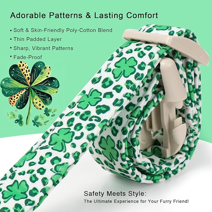 St Patricks Day Dog Collar for Puppy Small Dogs - Leopard Lucky Clover Dog Collars, Lightweight Adjustable Irish Green Festival Shamrock Dogs Collars with Quick Release Buckle XS