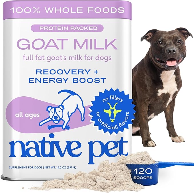 Native Pet Goat Milk for Dogs - Organic Goat Milk Powder for Dogs and Cats - Puppy Formula Dairy Replacement Packed with Protein & Vitamins for Immunity, Recovery & Growth for Active Pups - 120 Scoops