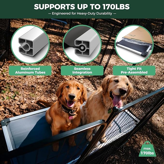 FXW TitanNest Chew-Proof Elevated Dog Bed, Raised Cot for Indoor/Outdoor/Camping Use, Durable & Washable Padded Pet Bed for Large Dogs, 47.0" L x 29.0" W x 7.3" H, Black