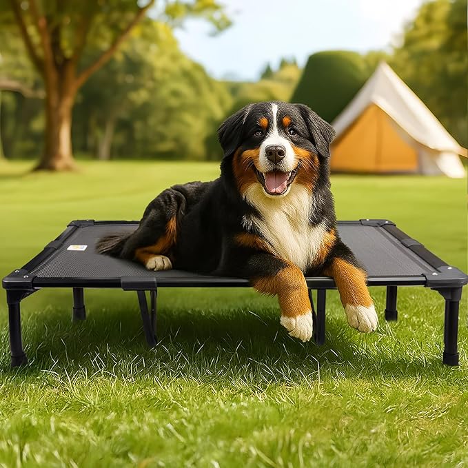 Sytopia 47'' Outdoor Elevated Dog Bed for Extra Large Dogs, Chew-Proof Pet Camping Raised Cot with Breathable Mesh - Durable Frame, Cooling Hammock Style, Anti-Slip Base, Water-Resistant, Easy Clean