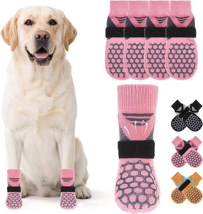 KOOLTAIL Dog Socks for Hot Pavement, Summer Breathable Dog Socks to Prevent Licking Paws, Non Slip Pet Boots & Paw Protectors for Hardwood Floor,Grippy Shoes for Small Medium Large Senior Dogs,Pink S
