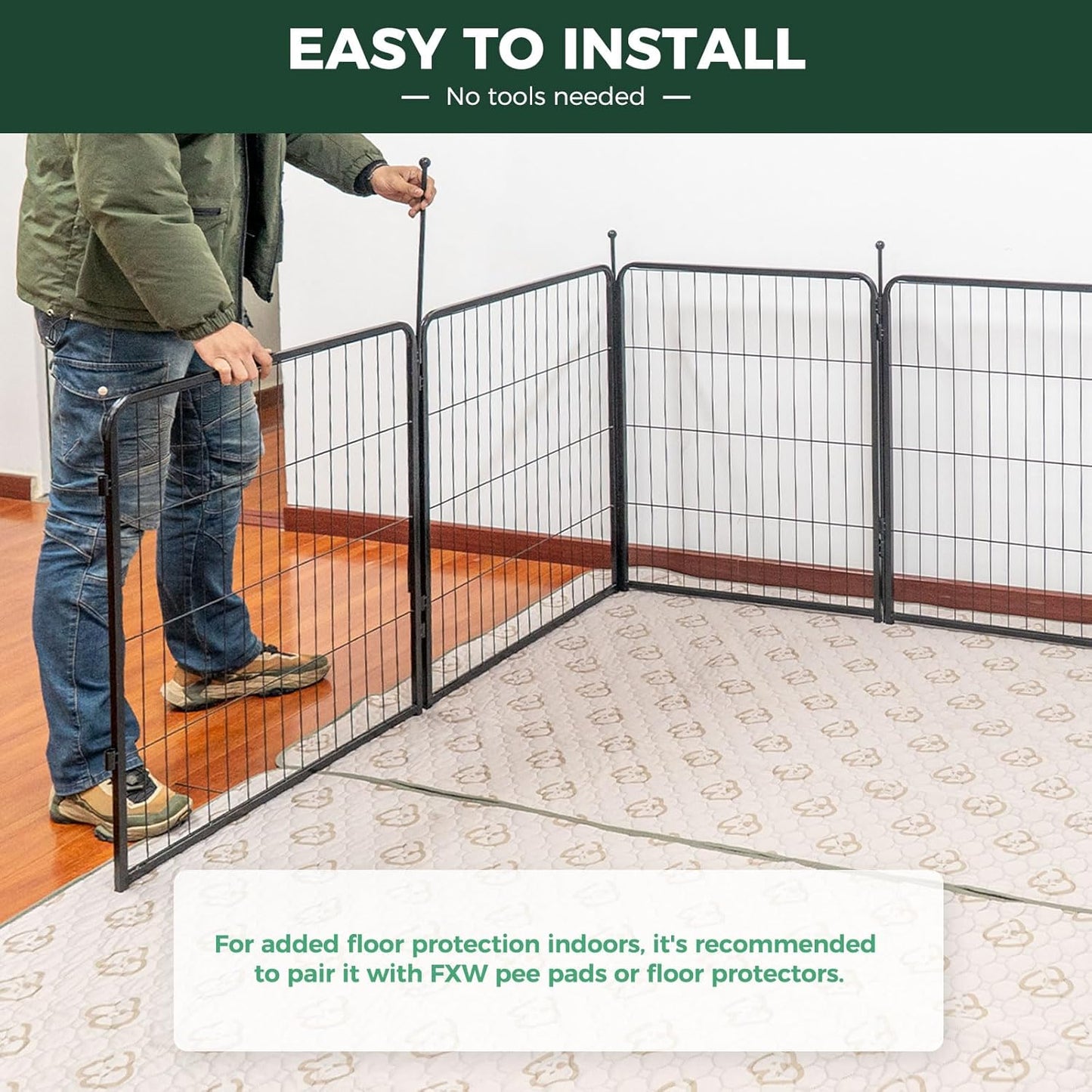 FXW Rollick Unleashed Dog Playpen for Indoor, Yard, RV Camping, 45 inch 24 Panels for Large Dogs, Black│Patented