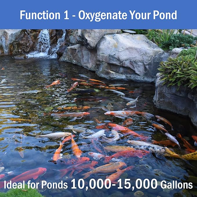 AquaMiracle All-in-One Koi Pond Aerator for Outdoor Ponds, Pond Air Pump Pond Aeration System with Self-Sinking Airline Flow Control Rubber Air Diffuser
