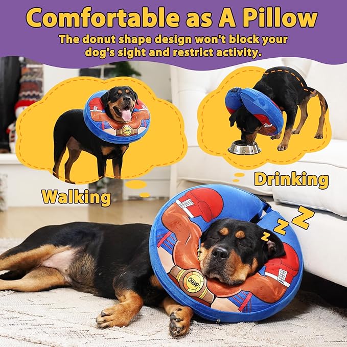 Crazy Felix Soft Donut Cone for Dogs to Stop Licking,French Bulldog Recovery Collar After Surgery Inflatable Cone Alternative for Small Medium Large Dogs, Elizabethan Collar with Boxer Pattern