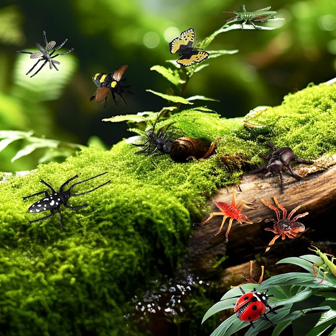 20Pcs Insect Toy Fake Plastic Bugs Figures for Kids - Flower Ladybug Bee Butterfly Ant Cricket Mantis Scorpion Spider School Project Birthday Cake Topper Party Favors April Fool's Day Prank Gifts