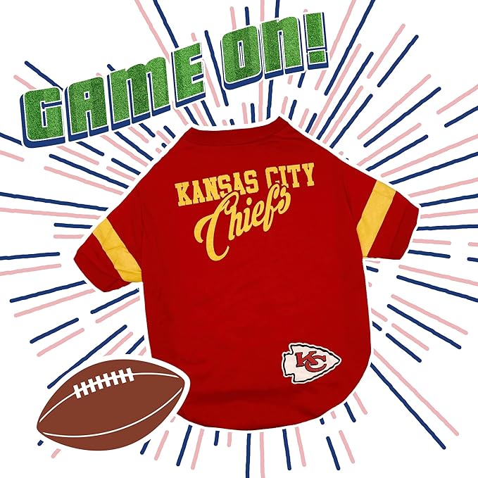 NFL Kansas City Chiefs Dog & Cat T-Shirt, Small. Football PET TEE for NFL Team Fans. New & Updated Fashionable Stripe Design, Durable & Cute
