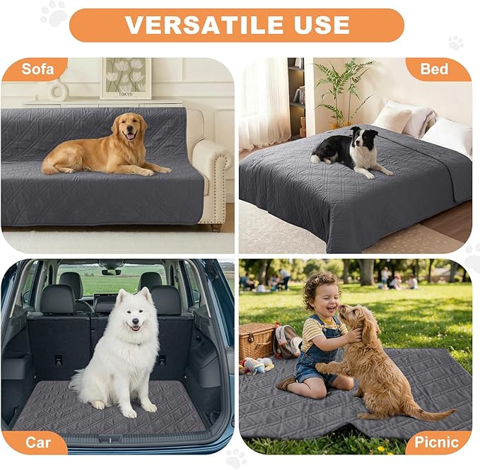 100% Waterproof Dog Couch Protector, Triple-Layer Waterproof Dog Bed Cover Pet Blanket Reversible 2-Tone Sofa Shield, Non-Slip Furniture Guard for Pets(68×82 Inch, Gray+Gray)