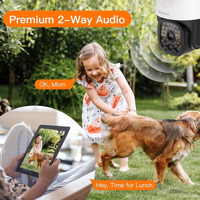 VSTARCAM 3MP Security Camera Outdoor,Home Camera Security, Outdoor WiFi Camera with 2.5-Inch High-Decibel Speaker, 360° PTZ Camera, Motion Detection,Two-Way Audio,Siren, Color Night Vision 01