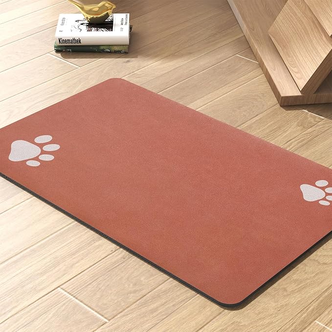 Pet Feeding Mat-Absorbent Dog Mat for Food and Water Bowl-No Stains Quick Dry Water Dispenser Mat-Dog Accessories Pet Supplies-Bowl for Messy Drinkers（Orange,16"x24"
