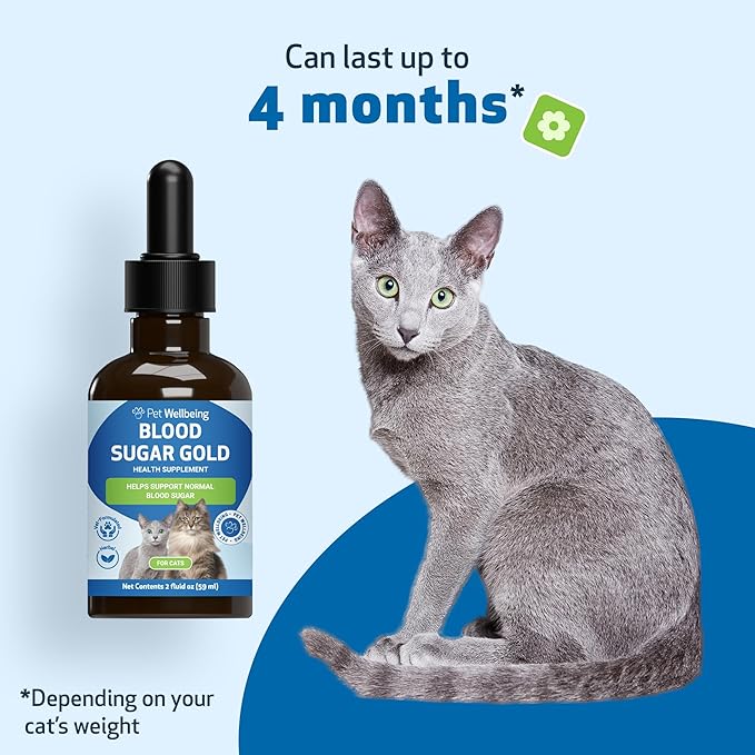 Pet Wellbeing - Blood Sugar Gold for Cats - Natural Support for Healthy Blood Sugar Levels in Diabetic Cats - Insulin Stabilization & Normal Pancreatic Function - 2 oz (59 ml)