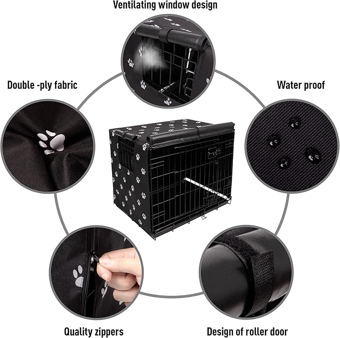 Pet Prime Dog Crate Cover for Wire Cages 24 30 36 42 48 Inch Outdoor Pet Kennel Cover Machine Wash & Dry (Cover Only) (48 Inch Crate Cover (48"x30"x33"))