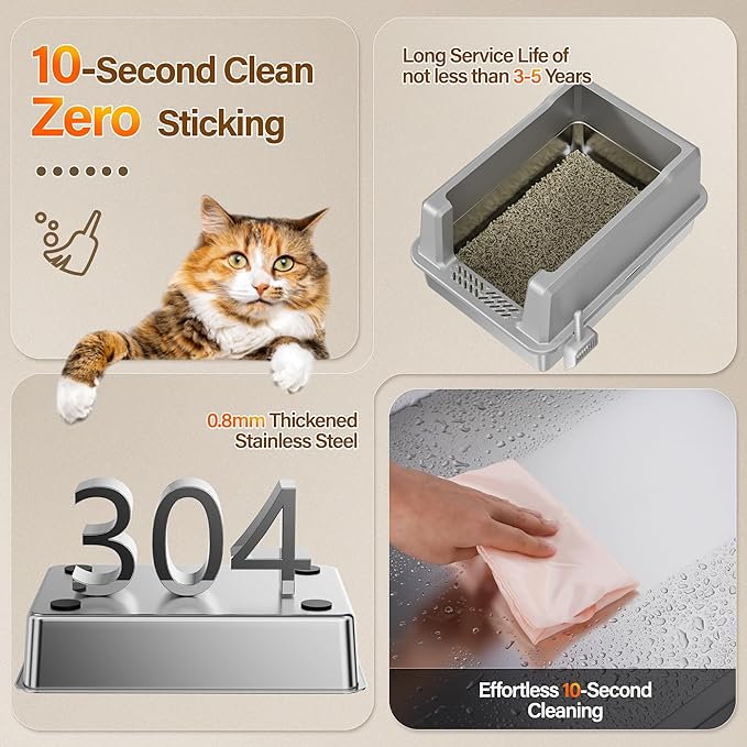 Stainless Steel Jumbo Open Cat Litter Box, XXXL 28"x20.5"x14" for Large Cats & Multi-Cat Households, Anti-Leakage High Walls & Non-Slip Base, Non-Sticky, Easy Clean Durable Metal Litter Pan