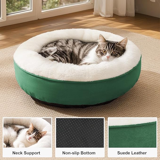 Love's cabin Round Donut Cat and Dog Cushion Bed, 20in Pet Bed for Cats or Small Dogs, Anti-Slip & Water-Resistant Bottom, Super Soft Durable Fabric Pet Beds, Washable Luxury Cat & Dog Bed Green