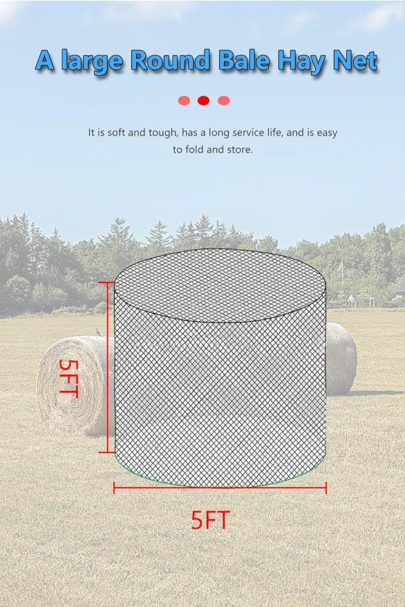 7 * 7ft Heavy Duty Slow Feeding Horse Hay Net - 1.75-inch knotless Design Saves 60% hay, 800 lbs Weatherproof Round Bale Feeder for Cattle/Goats/Sheep (7ft)