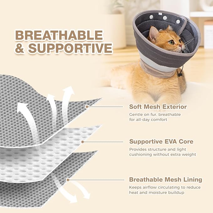 Avont Cat Cone Collar Soft to Stop Licking, Adjustable Foldable Lightweight Kitten Recovery Collar After Surgery for Small Dogs, Elizabeth Cone of Shame Alternative -Darkgrey(M)