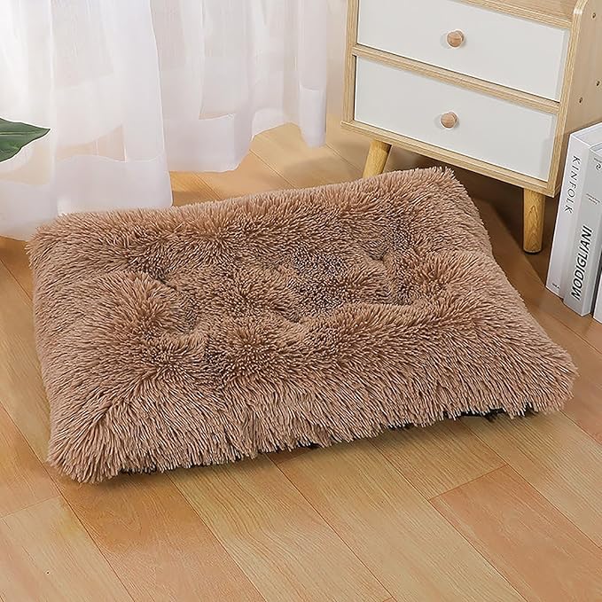 Dog Crate Mat, Dog Bed for Large Dogs, Comfy Fluffy Kennel Pad Anti-Slip for Dog beds & Furniture, Quilted Dog Bed for Pets for Medium/Small Dogs Cats (Color : Khaki, Size : 36x25)