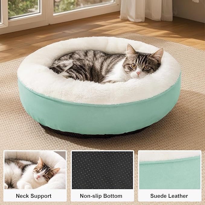 Love's cabin Round Donut Cat and Dog Cushion Bed, 20in Pet Bed for Cats or Small Dogs, Anti-Slip & Water-Resistant Bottom, Super Soft Durable Fabric Pet Beds, Washable Luxury Cat & Dog Bed Blue