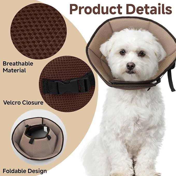 Dog Cone Collar L, Soft Cones for Large Medium Small Dogs,Adjustable Dog Cone Alternative to Stop Licking, Comfy Elizabethan Collar for After Surgery Wound Healing & Hot Spots Brown