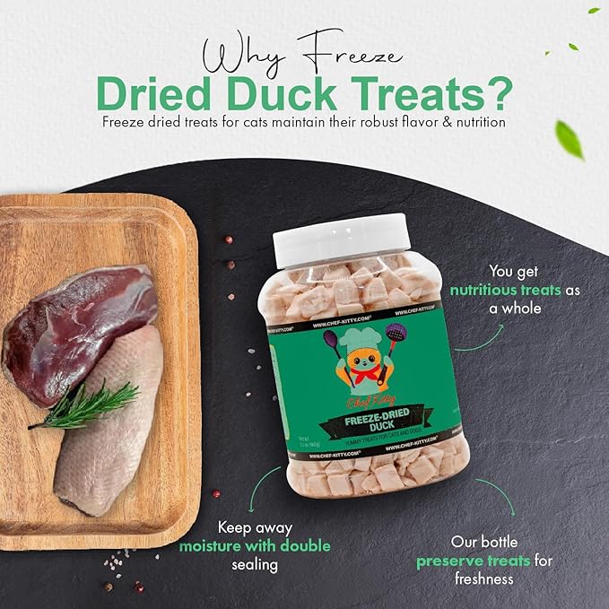 Freeze-Dried Duck Treats for Cats & Dogs – 100% Human Grade, Single Ingredient, High-Protein, Healthy Snack – No Additives or Preservatives – 3.0oz - Inspected & Tested in USA