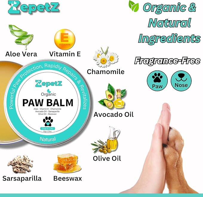 Lick-Safe Organic Paw & Nose Balm for Dogs, Cats & More – All-Natural, Vegan, Hypoallergenic – Heals, Protects & Restores Dry, Cracked Paws, Snouts & Elbows – Aloe, Avocado Oil, Beeswax – 1.75 oz