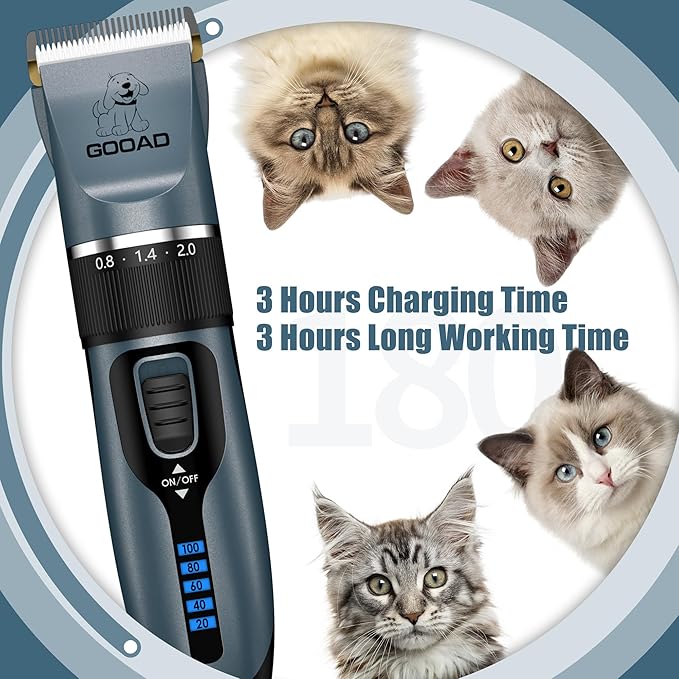 Cat Clippers, Professional Grooming Kit, Cordless Clippers for Thick Coats, Hair Trimmer, Low Noise Shaver Quiet Pet Tools Cats Dogs (Blue), 1.0 Count