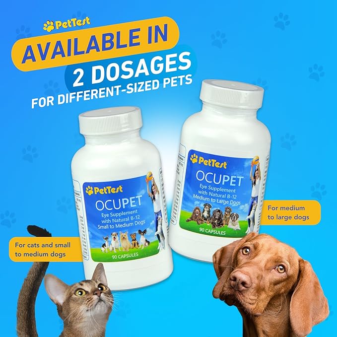 Ocupet Advanced Vision & Eye Health Supplement for Cats & Small-Medium Dogs, Packed with Natural B12, Grape Seed Extract & Lutein to Support Pets with Diabetes or Eye Related Conditions-90 Capsules