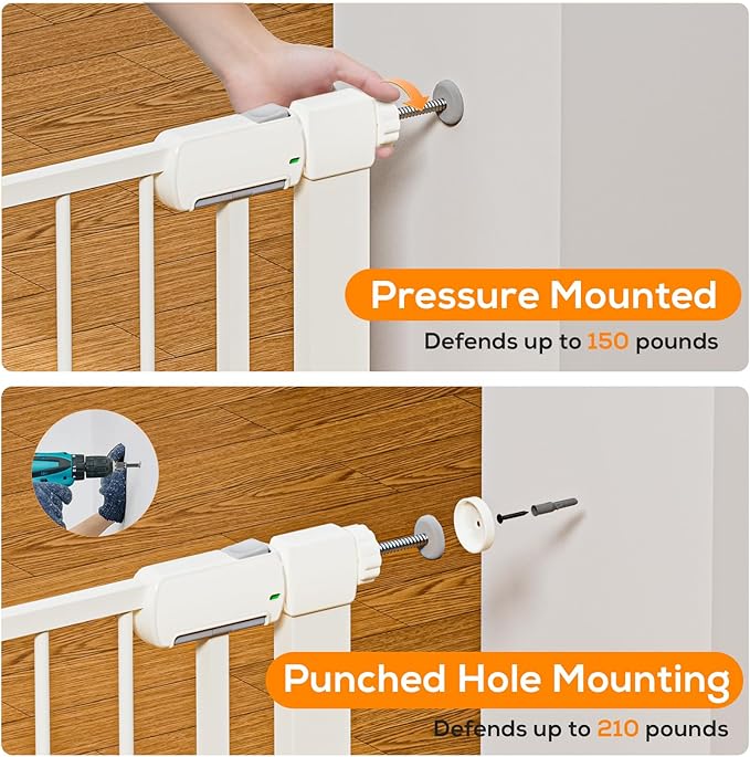 29.5-59.8" Magnetic Baby Gate for Stairs, Baby Safety Essentials, Auto Close Gate for Doorways, Easy Install Pressure Mounted Dog Gate Indoor, Pet Gates for Dogs, White