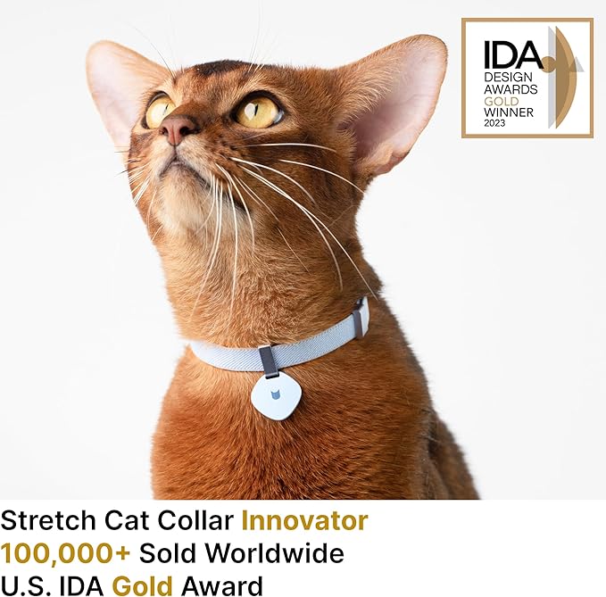 Safety Cat Collar Pro and Tag Set - U.S. IDA Gold Award, Elastic Release Cat Collar Charm Tag, Non Breakaway Cat Collar Adjustable with Charm for Kitten Small Large Cats (Sierra Blue, S)