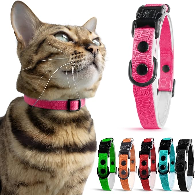 OutdoorBengal Pink Cat Collar Breakaway with Soft Padding for Medium to Large Cats - Durable Heavy Duty Tactical Fabric, Comfortable, Quick Release Breakaway Cat Collars, No Bell Collar (Pink, Adult)