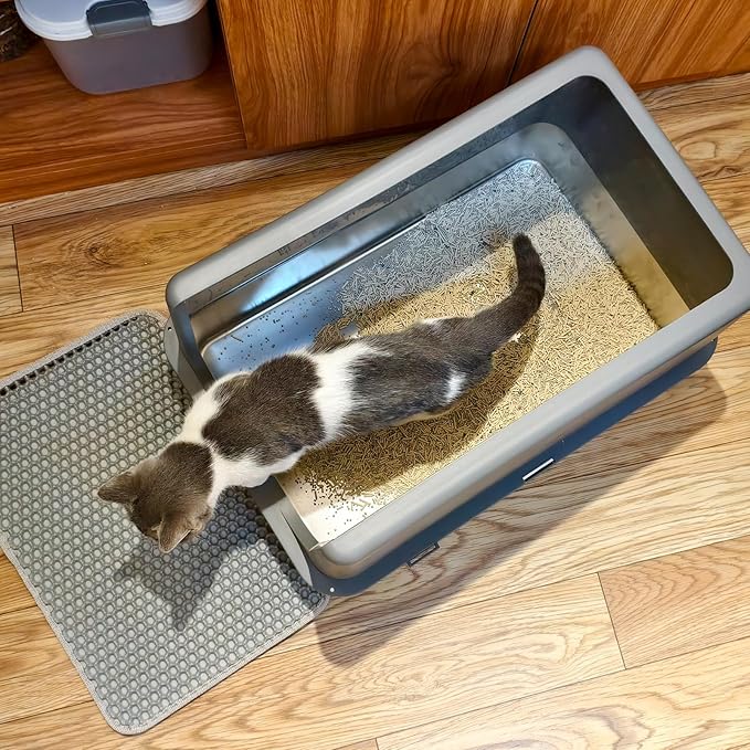 LIHONG Stainless Steel Litter Box with Lid, XL Metal Cat Litter Tray for Indoor Cats, Enclosure Cat Litter Pan for Large Cats, Non-Sticky Large Kitty Litter Box, Anti-Leakage, 23.5" X 15.6" X 12"