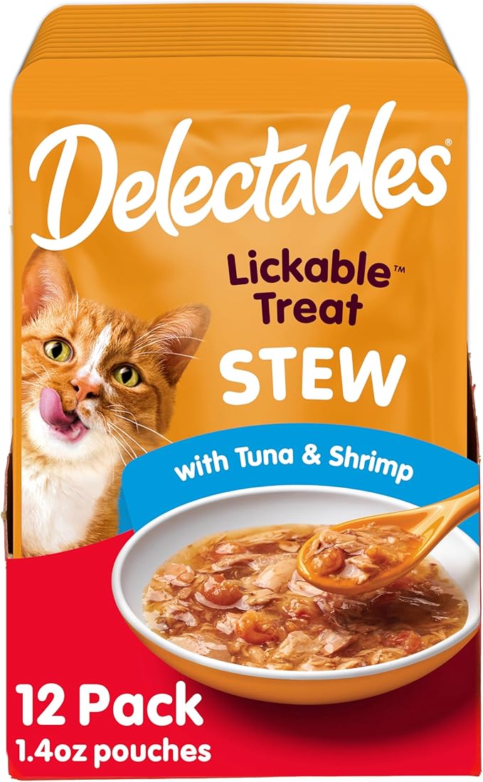 Hartz Delectables Stew Lickable Wet Cat Treats for Adult & Senior Cats, Tuna & Shrimp, 12 Count, 1.4 Ounce (Pack of 12)