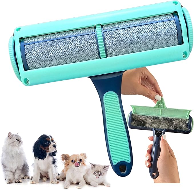 Reusable Pet Hair Remover-Lint Roller for Couch, Furniture, Carpet, Clothing and Bedding, Eco-Friendly Cat and Dog Hair Remover, Portable Pet Hair Removal Tool in Mint Green