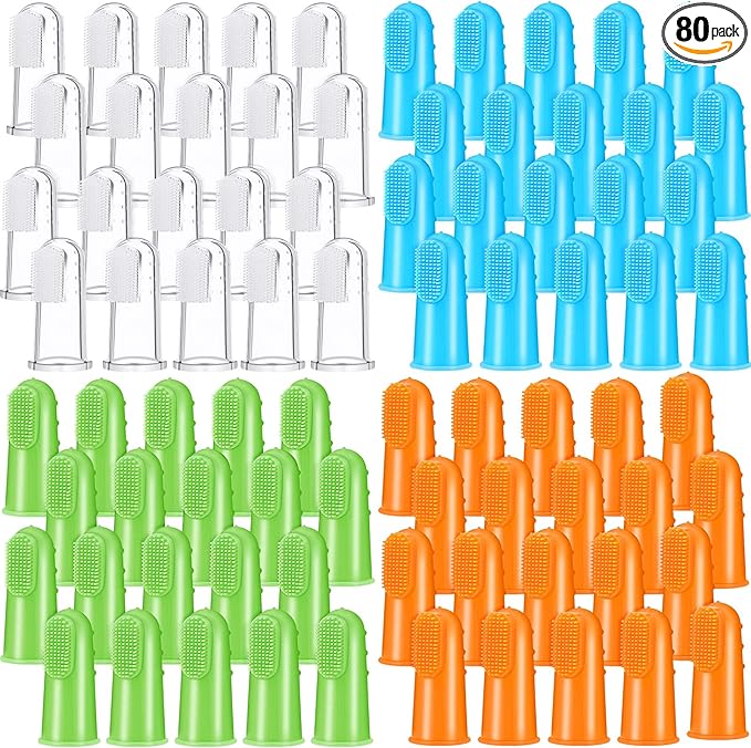Nuogo 80 Count Dog Toothbrush Soft Finger Brushes Pet Finger Toothbrush Easy Teeth Cleaning Dog Tooth Brush Oral Care Pet Dental Brush Cleaning for Small Cats and Puppy