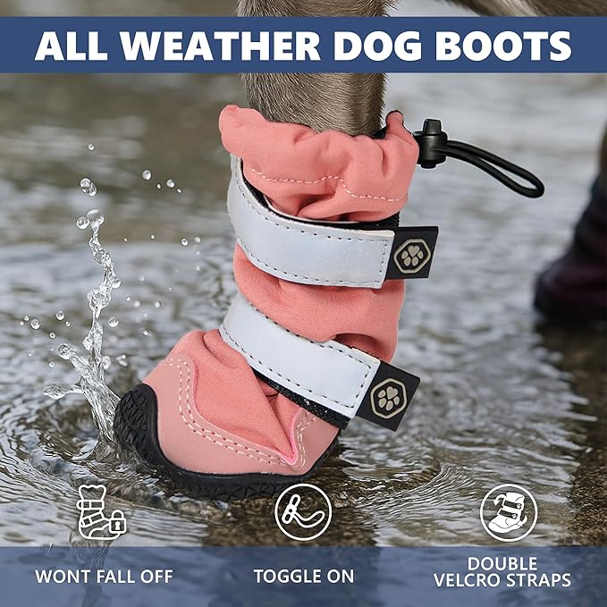 Spark Paws Dog Shoes, Waterproof Dog Boots for Medium to Large Dogs, Non Slip, Breathable Dog Booties and Paw Protectors - 4PCS Doggie Hiking Boots with Reflective Straps - Pink, Size 8