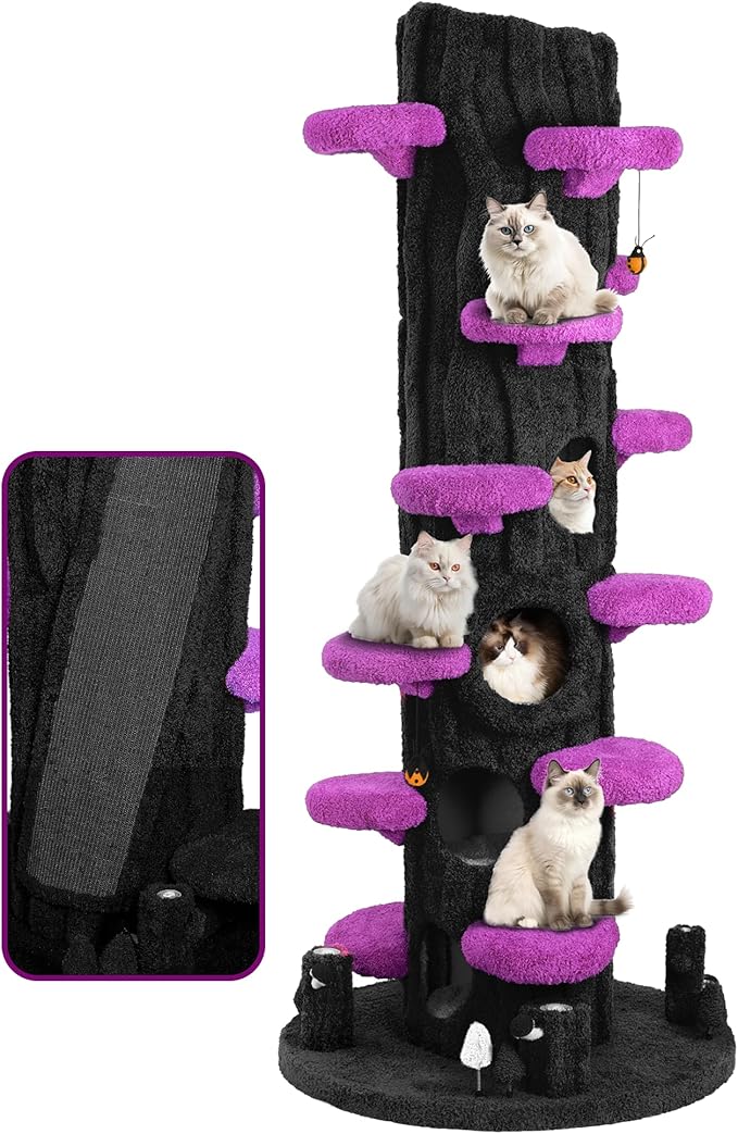 Luxury Cat Tree Tower for Indoor Cats,88.6" Tall Cat Tree,Multi-Level Furniture Activity Center with Scratching Posts Stand House Condo Funny Toys Kittens Pet Play House, Purple