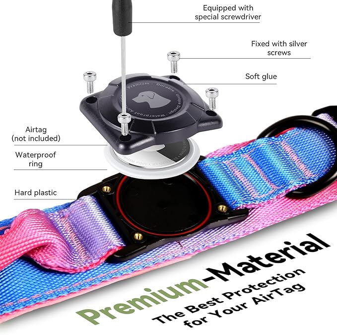 2026 Upgrade Waterproof AirTag Dog Collar, Military Tactical Dog Collar with AirTag Holder, Comfortable Control Handle and Metal Buckle, GPS Dog Collar Holder for Medium to Large Dogs (Snow Cone,M)