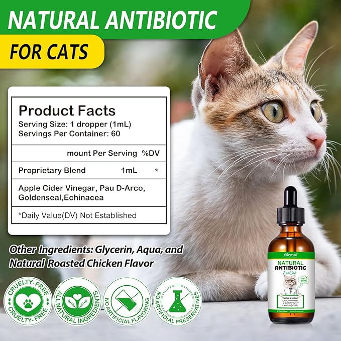 Antibiotics for Cats, Cat Antibiotics for Injections, Natural antibiotic for Cat Immune & Allergy Relief, Cough Relief, Yeast Injection, UTI Treatments, Cats Antibiotics, 60ML