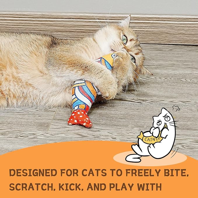 Cat Fish Catnip Toys for Cats, Pet Chew Toy for Bored Indoor Adult Cats, Crinkle Cat Kicker Toy for Indoor Kittens