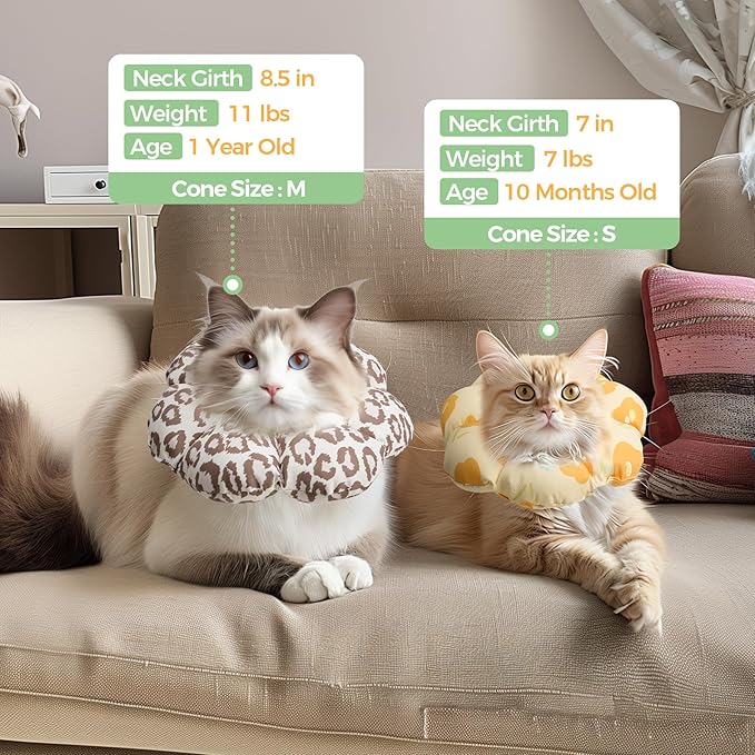 ComSaf Cat Cone Collar Soft - Cat E Collar Cones to Stop Licking, Recovery Elizabethan Collar for Cats After Surgery, Soft Cone for Medium Cats, Waterproof & Lightweight, Yellow Flower, M