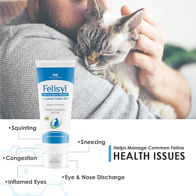 L-Lysine Gel for Cats (5oz) – Supports Immune, Respiratory, and Eye Health. Eases Sneezing, Runny Nose, and Watery Eyes. Tasty Salmon Flavor - Made in The USA