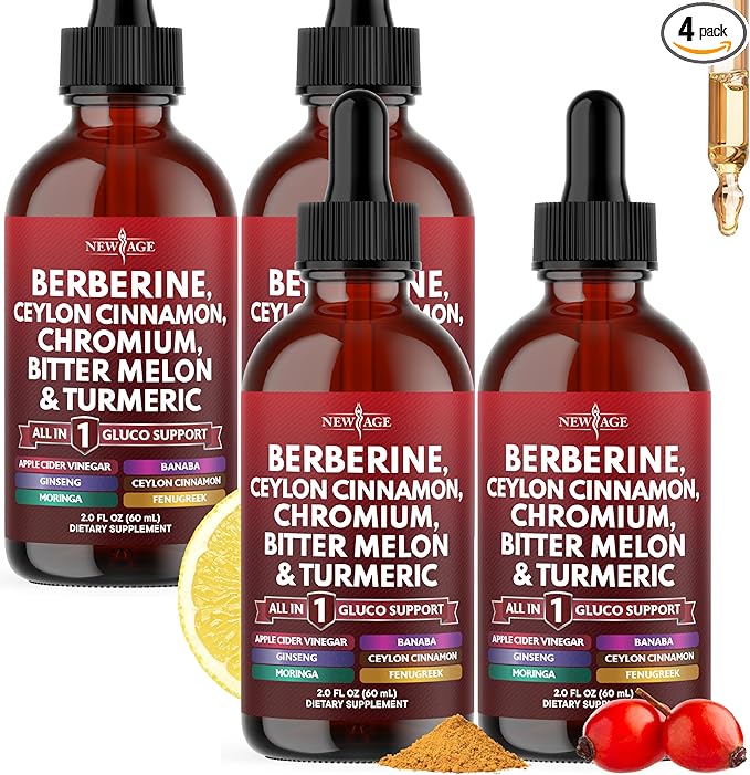 Berberine with Ceylon Cinnamon Supplement Liquid Drops + Bitter Melon Extract, Glucomannan, Gymnema, Chromium, Turmeric, Panax Ginseng, Moringa- 8 OZ