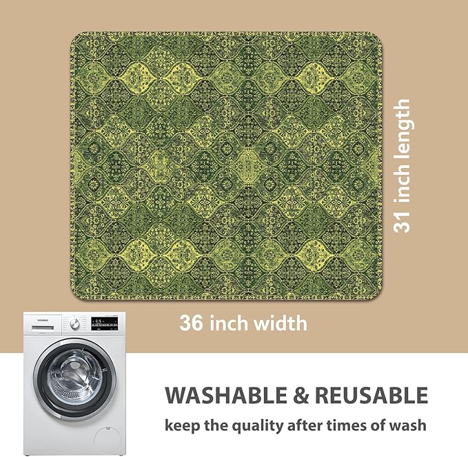 nunubaby Washable Pee Pads for Dogs, Stylish, Non-Slip and Leak-Proof Pee Pads. Reusable Potty Pads for Dogs for Crates and Floors.(Green/Multi, 31" x36")