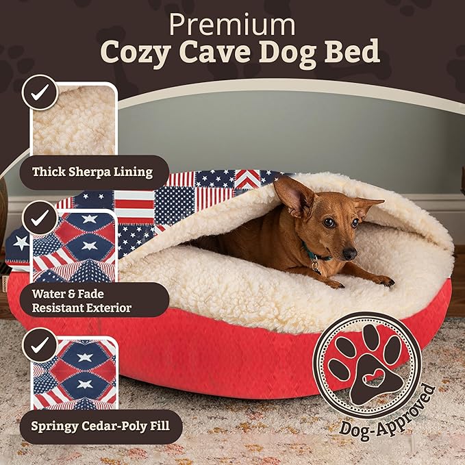 Snoozer Luxury Cozy Cave Pet Bed, Wag Collection, Large - Starpatch Red Diamond
