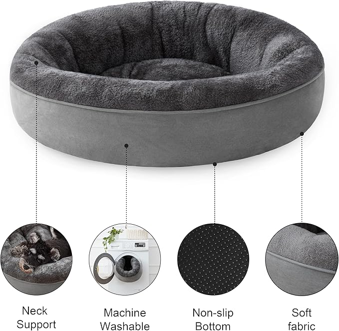 Love's cabin Round Donut Cat and Dog Cushion Bed, 25in Pet Bed for Small or Medium Dogs, Anti-Slip & Water-Resistant Bottom, Soft Durable Fabric Pet Beds, Washable Calming Cat Bed Solid Grey