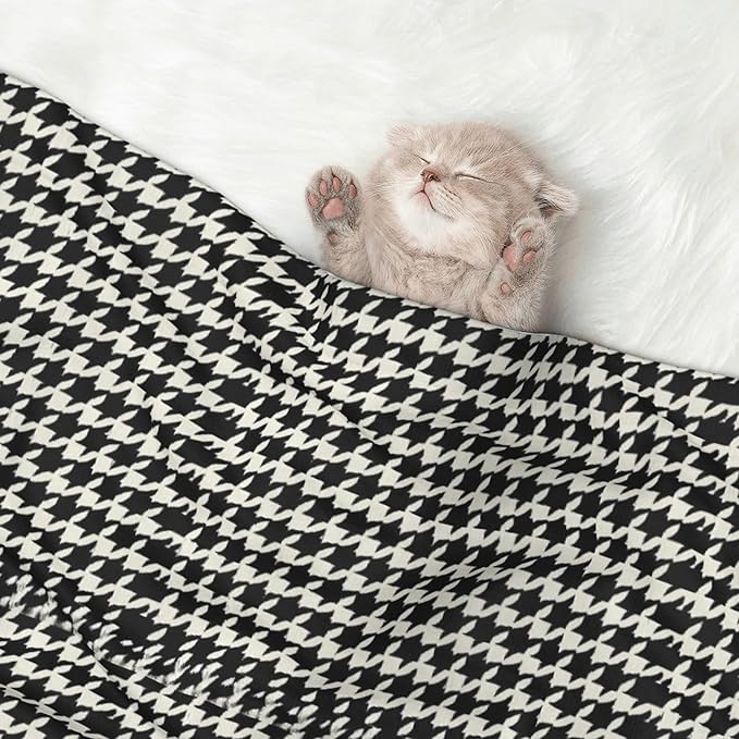Waterproof Dog Blanket Soft Pet Blanket for Puppy Cat, Fleece Cat Throw Blankets for Furniture Bed Couch Sofa Reversible - Black and White Houndstooth 2