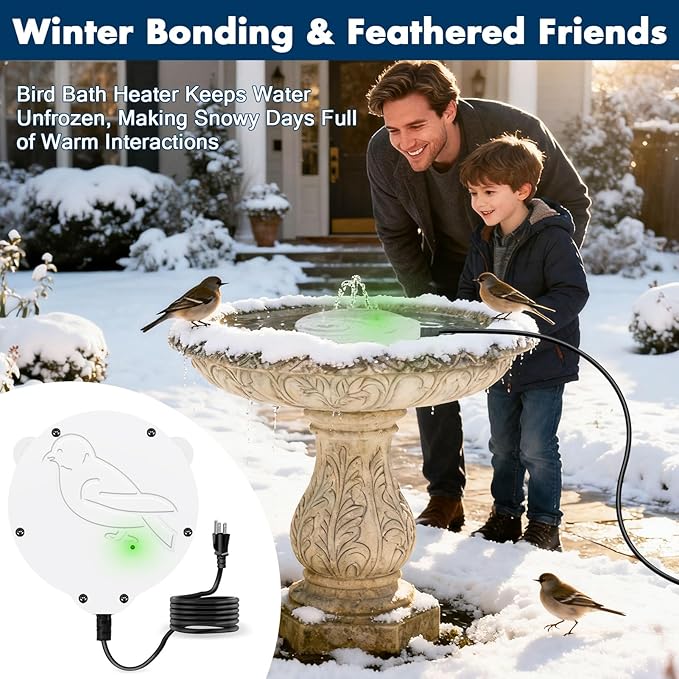 2 Pack Outdoors 100W Bird Bath Heater for Winter,Birdbath Deicer Pond De-icer Thermostatically Controlled Birdbaths Water Heater with 5.9 Ft Power Cord and Working Indicator Light