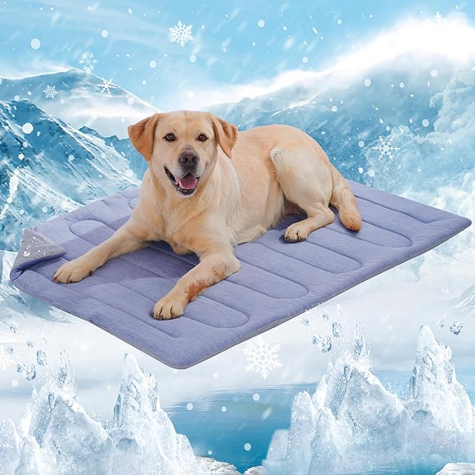 MARUNDA Dog Cooling Mat, 44" x 32" Thicken Waterproof Cooling Mat for Extra Large Dog, Q-MAX>0.5 Ice Cool Fabric-Cool on Contact，Easy Washable Pet Pad in Summer (44" x 32" (XL), Blue)