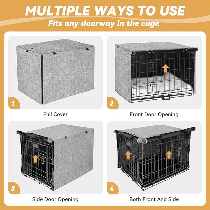 Dog Crate Cover - Double Door Waterproof Pet Kennel Cover, Durable 600D Polyester Protective Cage Cover for 48 Inch Dog Crate - Grey