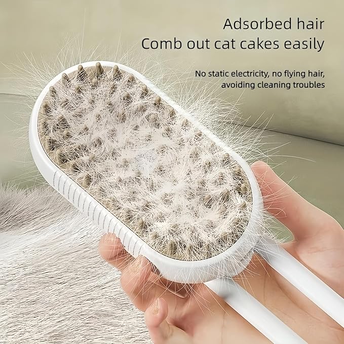 Cat Hair Steam Brush for Shedding，Cloud Care Cat Brush, 2024 Best Cat Steam Brush, Pet Steam Brush, 3-in-1 Self-Cleaning Cat Brush with 360° Rotating Arm, Detachable Silicone Bristle Head (White)